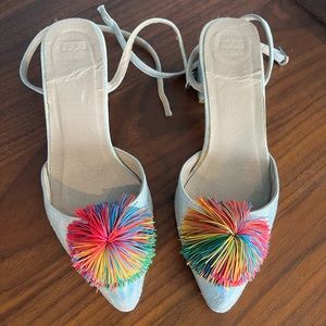 ASOS Say You Don’t iridescent multicolored koosh ball pointed heels, size 5